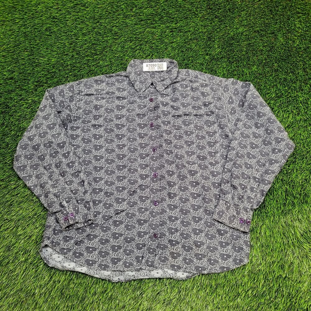 Vintage 90s Floral Western Shirt Womens XL 22x25 Gray Black